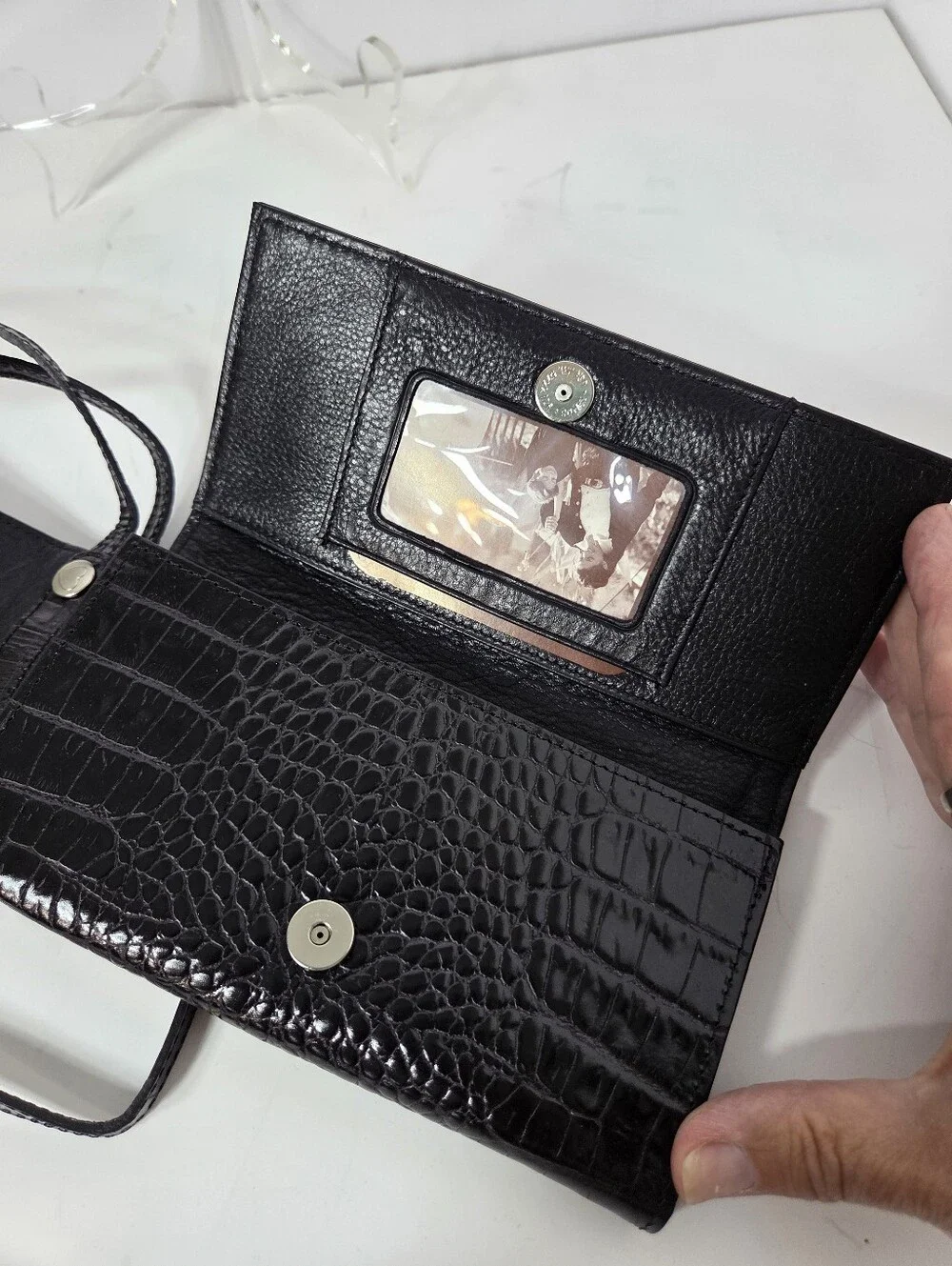 brighton metropolitan vertical clutch black croc embossed nwot classic travel